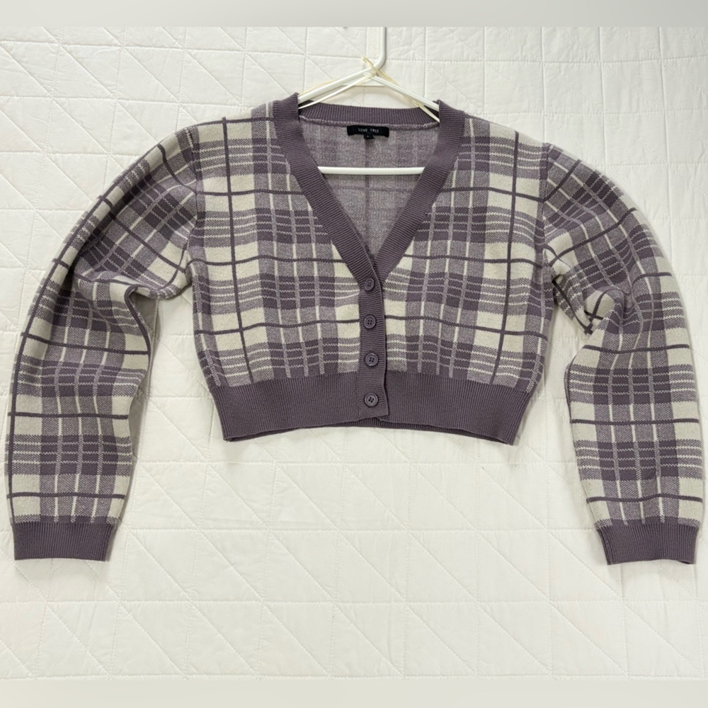 Love Tree Lavender Cropped Cardigan Sweater - Girls Youth Large Fits Women Small